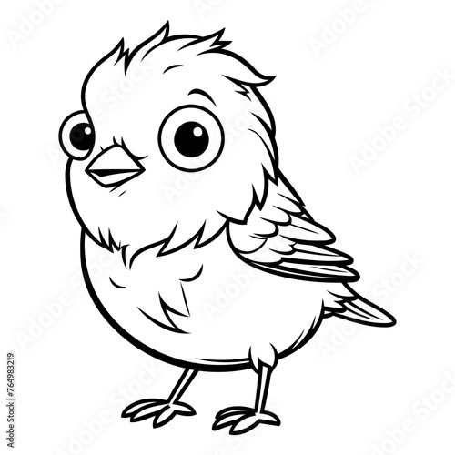 Black and White Cartoon Illustration of Little Bird Character for Coloring Book