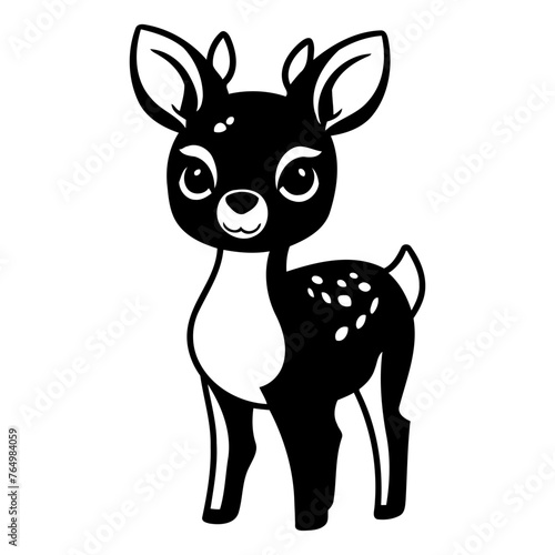 Cute cartoon deer. Black and white vector illustration isolated on white background. © Waqar