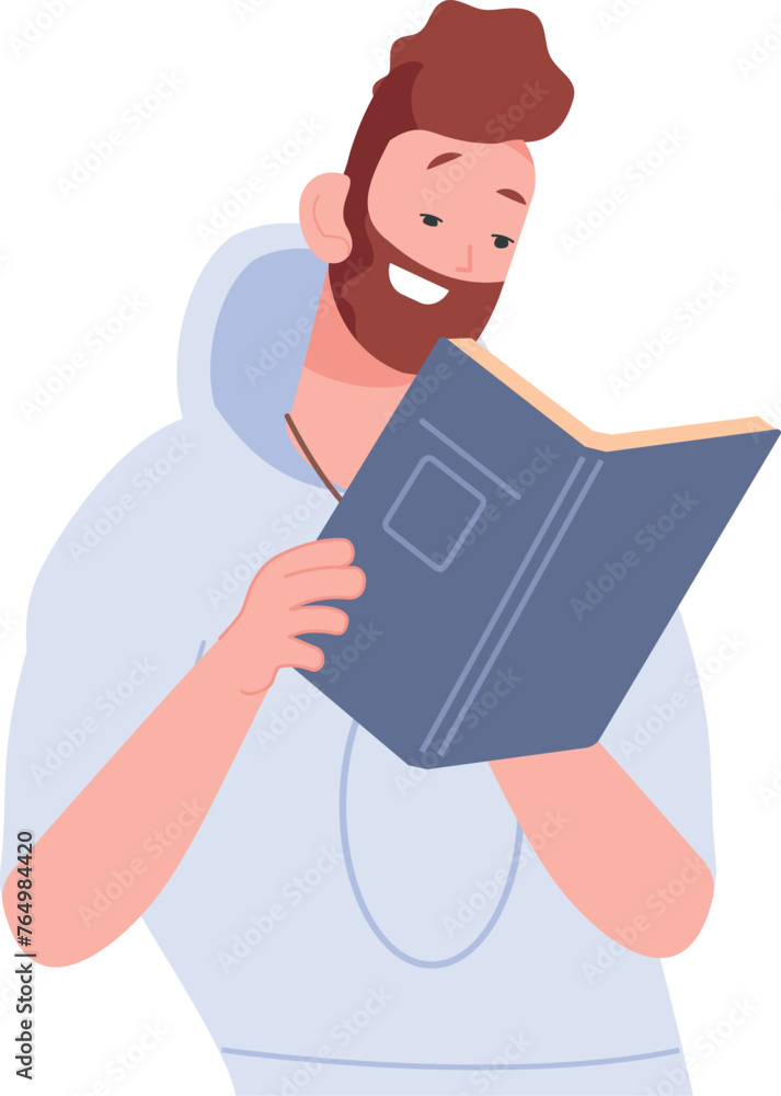 Man reading book. Booklover character. Literature joy