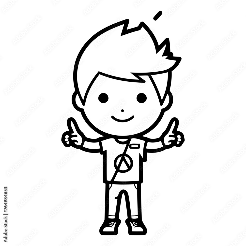 Boy Showing Thumbs Up Hand Drawn Cartoon Vector Illustration.