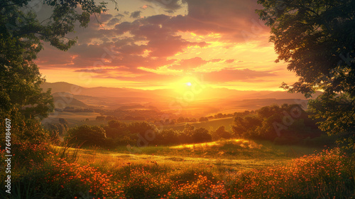 A beautiful sunset over a field of flowers © jr-art