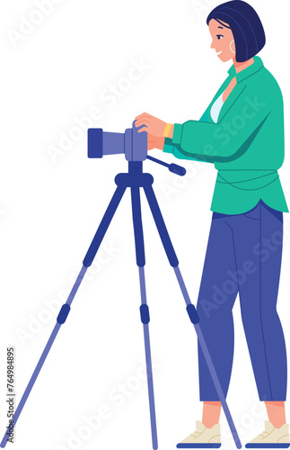 Female photographer with professional camera. Creative occupation character © ssstocker
