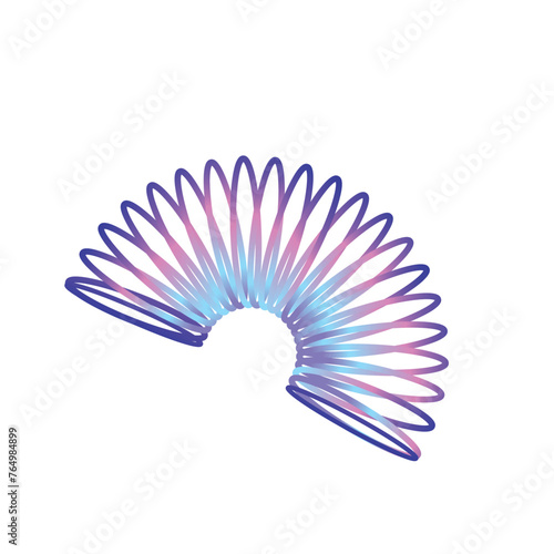 Rainbow spiral spring toy. Children magic slinky spring. Colored plastic kid toy from the 90s. Vector illustration isolated on white background.