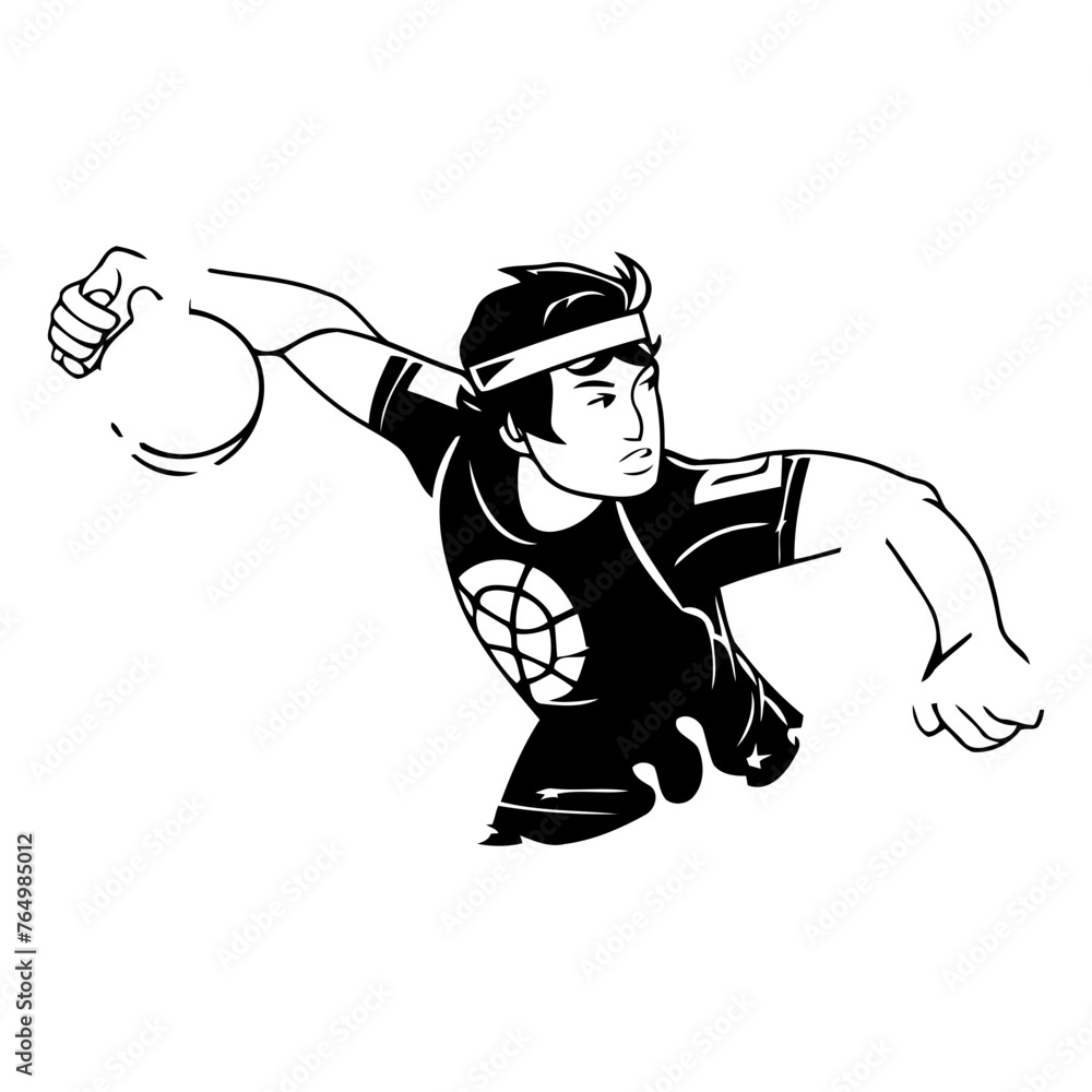 Water polo player vector illustration. Water polo player on the wave.