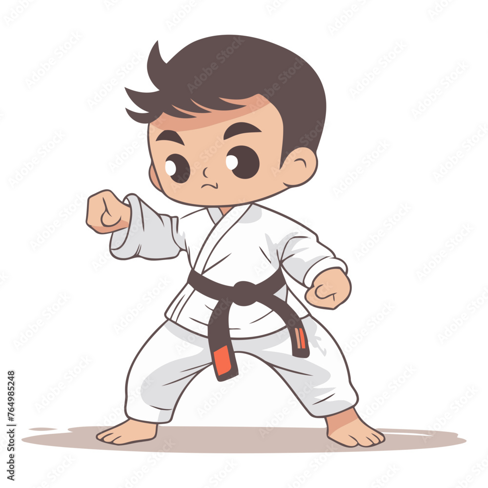 Cartoon karate boy in kimono.