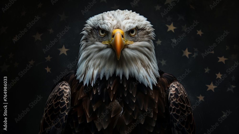 Obraz premium Eagle wearing American flag, symbol of 4 July Independence Day, american flag, memorial day, american democracy, usa patriotism, Ai generated image