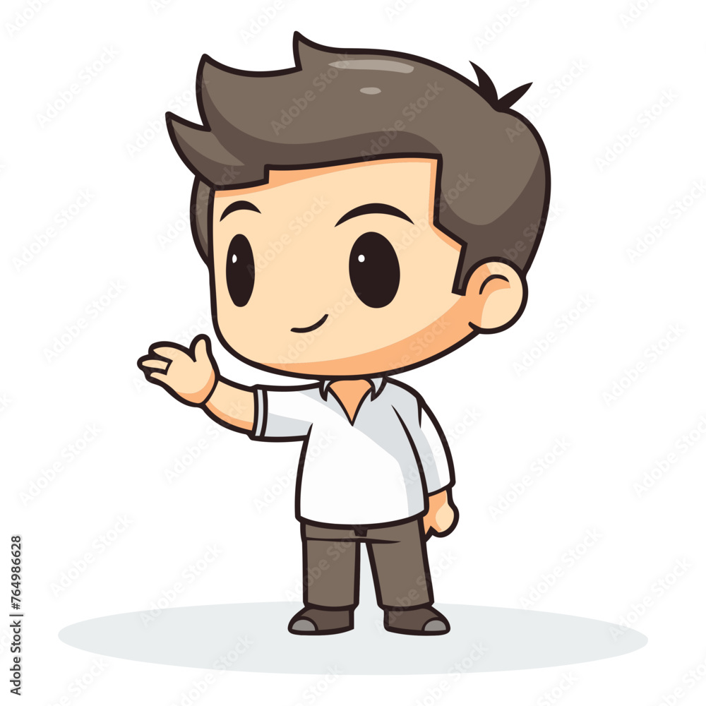 Boy waving hand cartoon character. Isolated on white background.