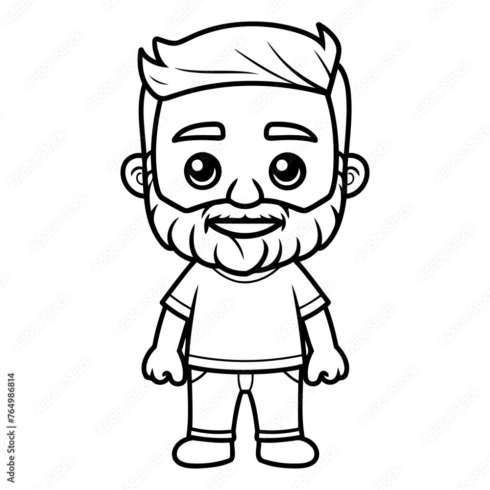 Cartoon illustration of a man with a mustache and beard standing.