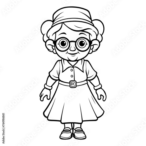 Coloring book for children: Little girl in glasses and a cap © Waqar