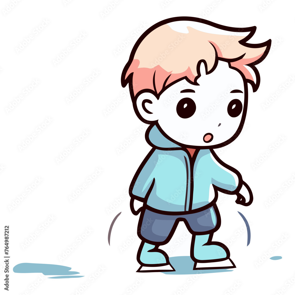 Illustration of a Cute Little Boy Playing Ice Skating.