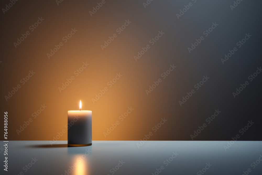 Candle with reflection on dark blue background Candle with reflection on dark blue background