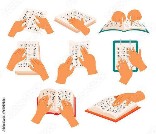 Set of Braille Hands collection for World Braille Day background. January 4. World Braille Day Celebration, alphabetic system illustration, vector flat illustration.
