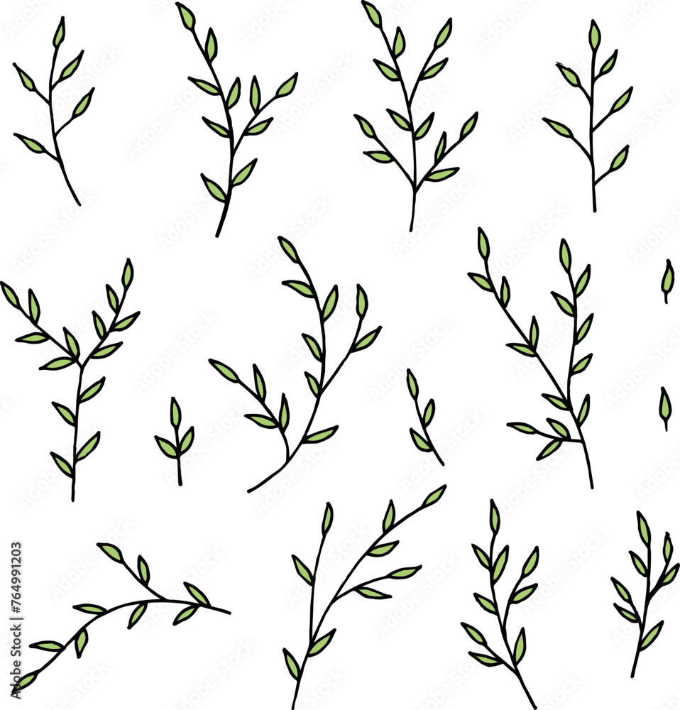 Collection with wondrous green branches on white background. Vector image. - obrazy, fototapety, plakaty 