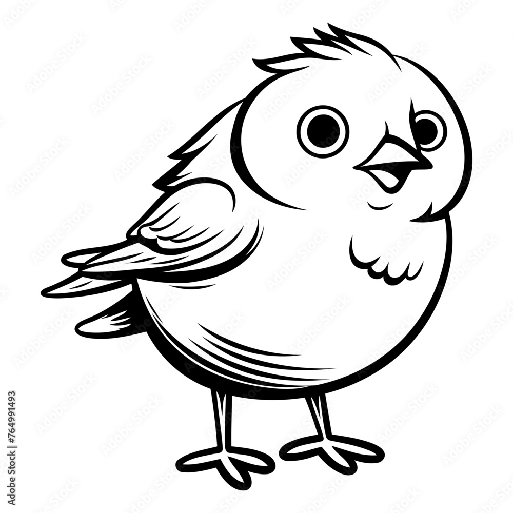 Black and White Cartoon Illustration of Cute Little Bird for Coloring Book