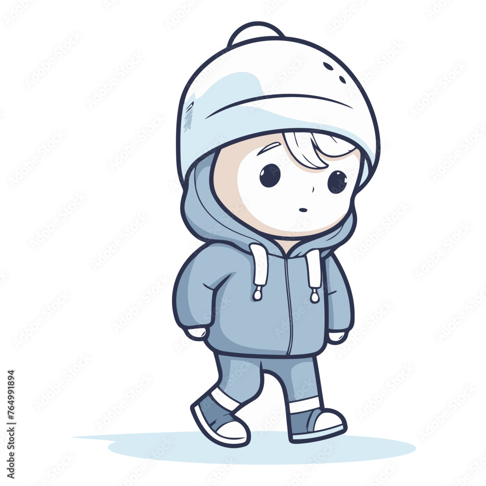 Boy in winter clothes. Cute cartoon character.