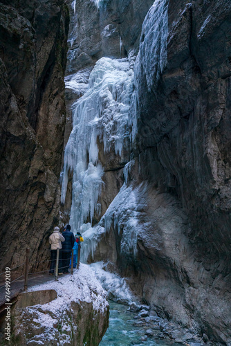 A Winter walk through the Partnachklamm canyon with iceicles
