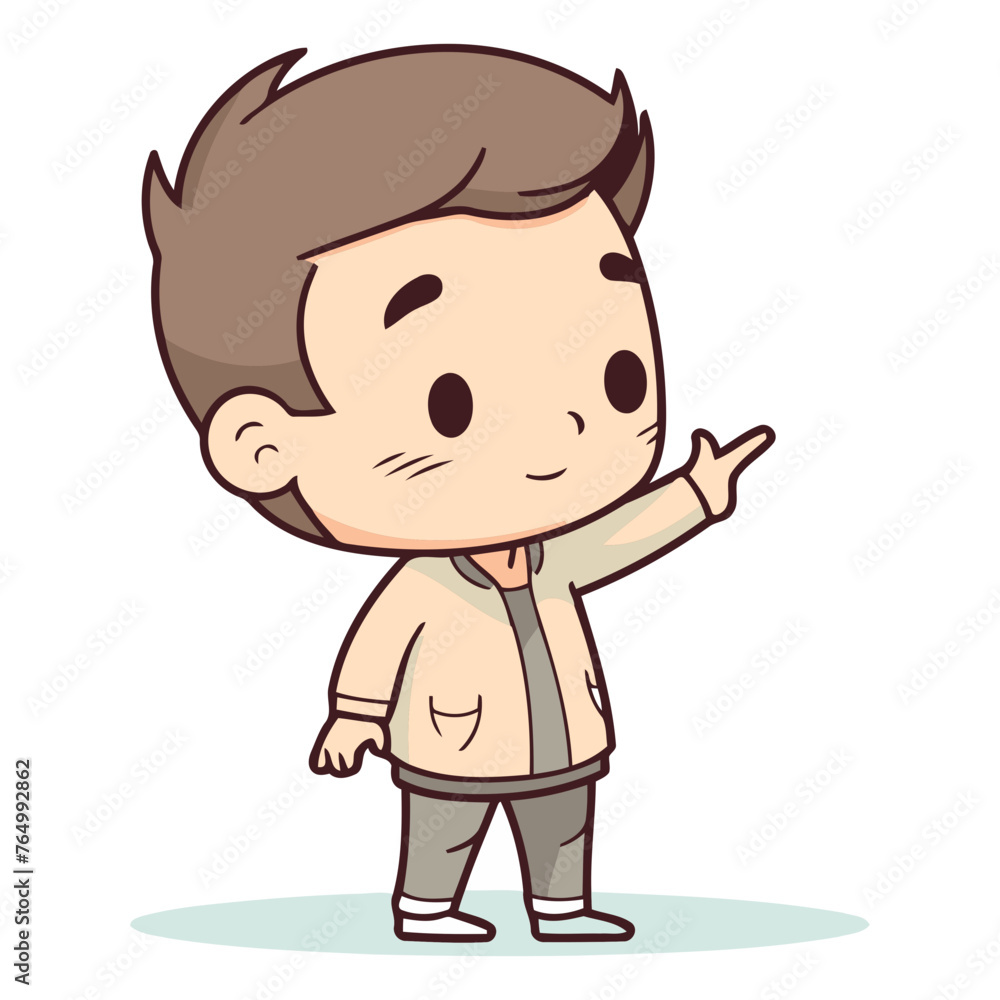 Boy pointing hand cartoon vector illustration. Cute boy pointing hand.