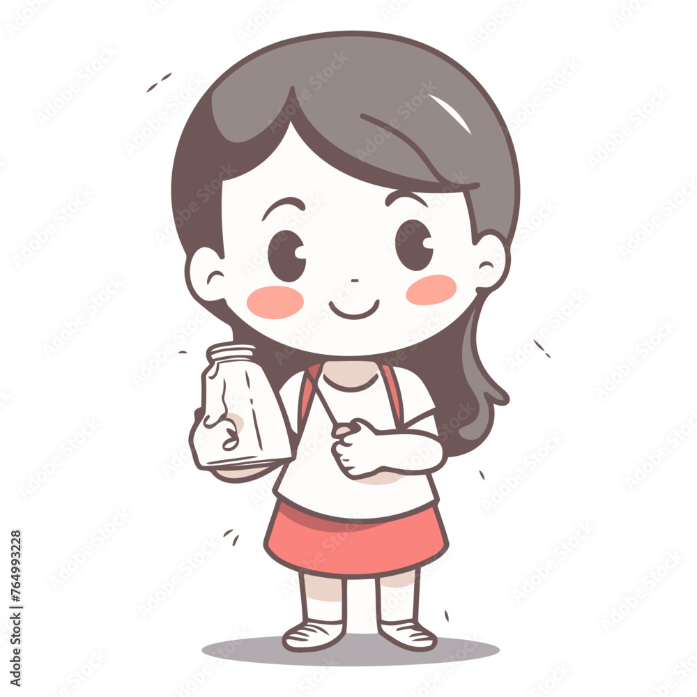 Girl holding a salt shaker of cartoon character.