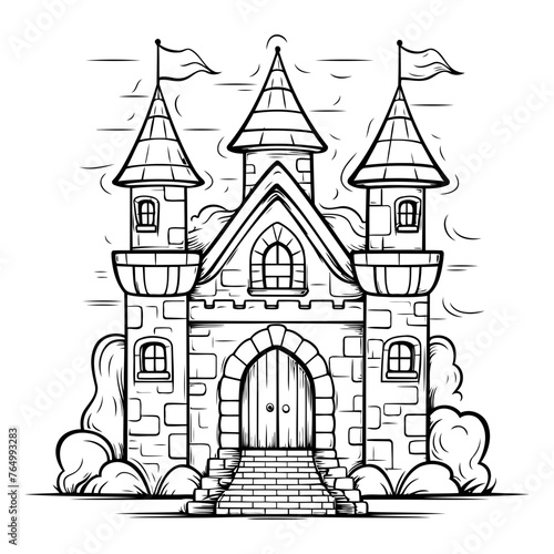 Black and White Cartoon Illustration of Fairy Tale Castle or Fairy Tale House for Coloring Book