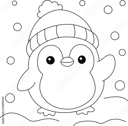 Cute Kawaii Penguin Cartoon Character Coloring Page Vector Illustration