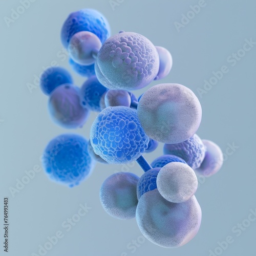 Microscopic view of a cluster of blue cells with varying textures against a light background, suitable for scientific illustration