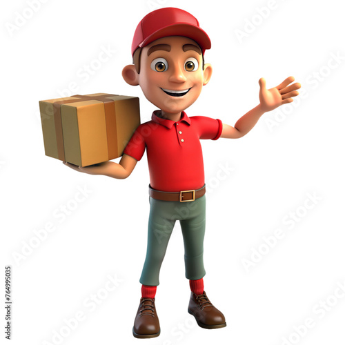 3d rendering delivery man with delivery box