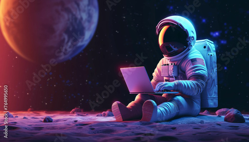 astronaut working with laptop for background or wallpaper