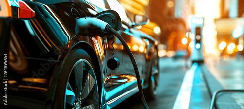 Embracing Sustainable Mobility: An Electric Vehicle Charges at a Station, Exemplifying ESG Commitment in Transportation - Captured in a Wide Banner Image © Being Imaginative