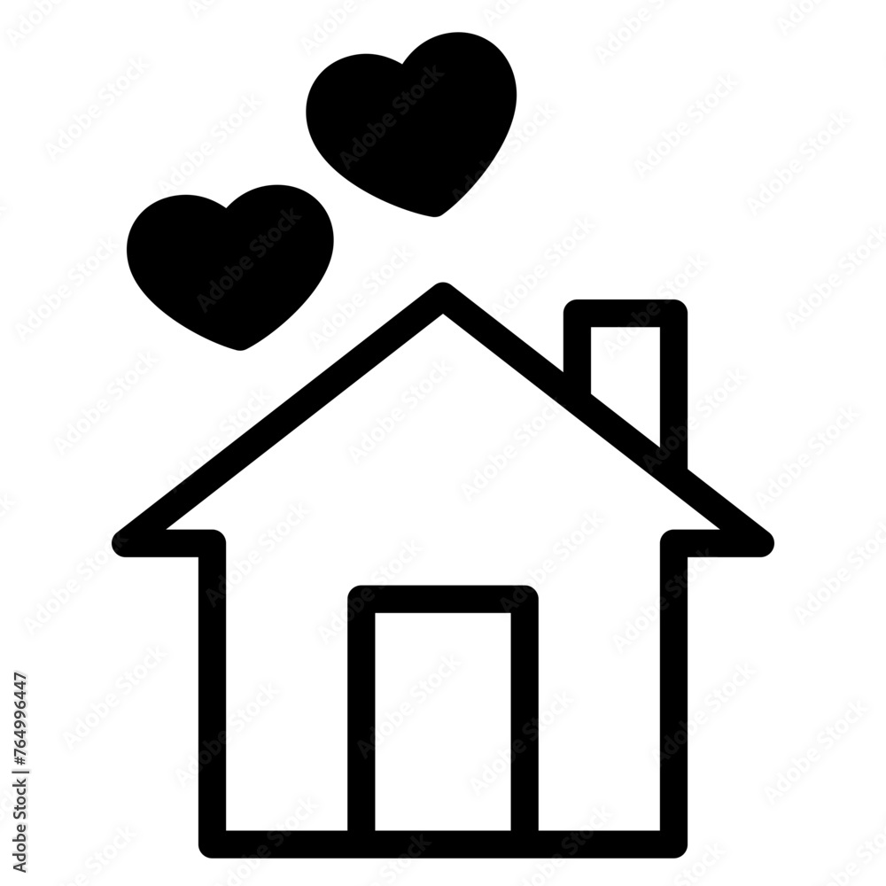 House with heart inside icon set, Home with heart indication of family support and harboring
