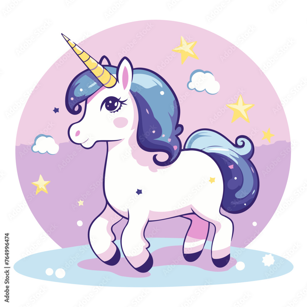Unicorn cartoon vector illustration. Cute cartoon magic pony.
