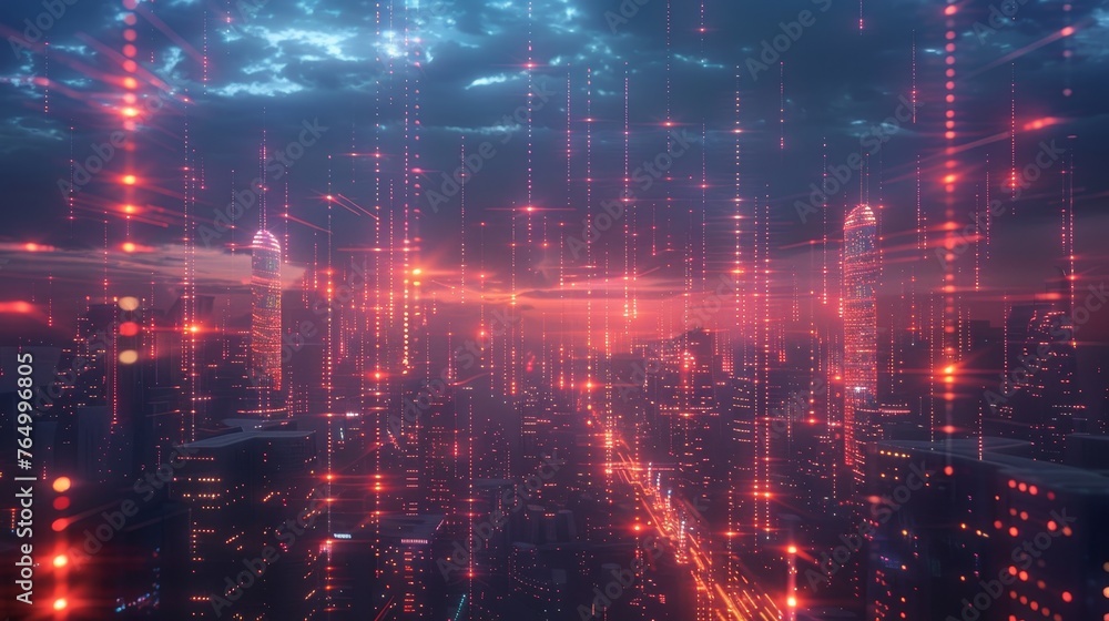 Network: A futuristic cityscape with glowing lines representing digital networks