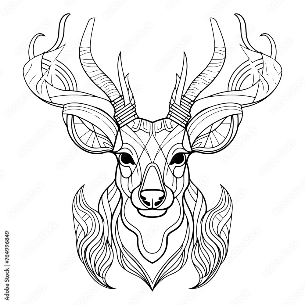 Deer head vector illustration. Tattoo design. Black and white illustration.