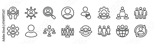 Human resource thin line icon set. Containing leadership, people, employee, manager, teamwork, partnership, recruitment, group, organisation, global connection business management. Vector illustration