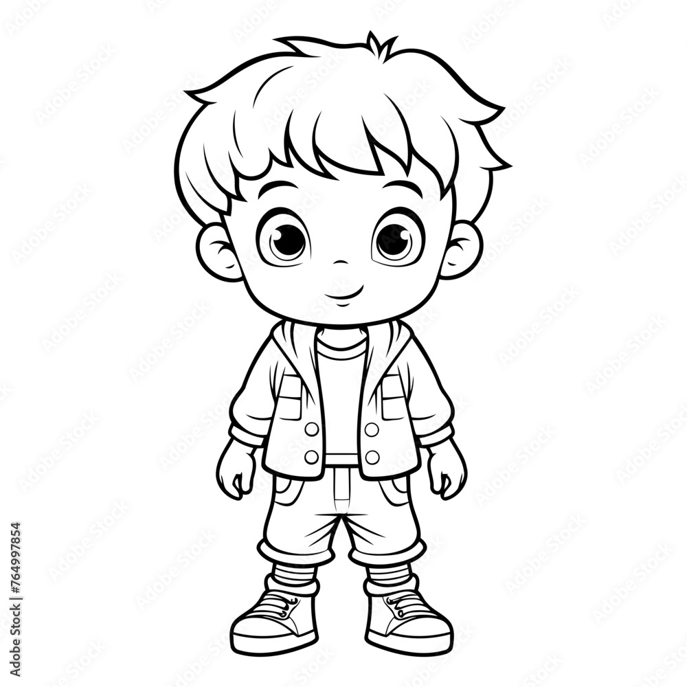 Cute little boy wearing coat for coloring book.