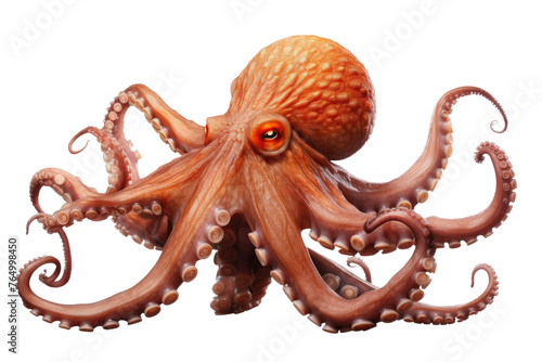 Enigmatic Octopus With a Fiery Orange Eye on a White Canvas. © Awais