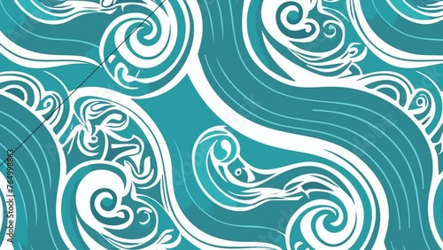 Blue and white sea wave seamless pattern. Loop Background Animation