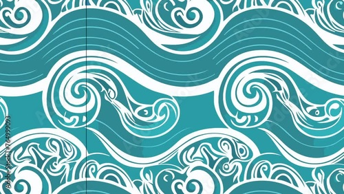 Blue and white sea wave seamless pattern. Loop Background Animation