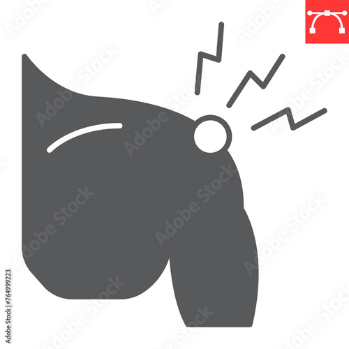 Shoulder pain glyph icon, body pain and human disease, shoulder ache vector icon, vector graphics, editable stroke solid sign, eps 10.