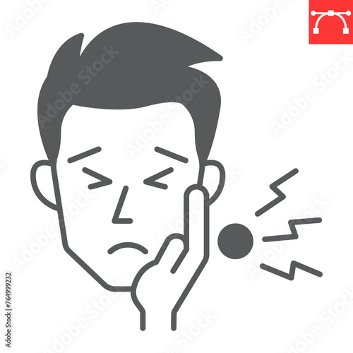 Toothache glyph icon, body pain and human disease, tooth pain vector icon, vector graphics, editable stroke solid sign, eps 10.
