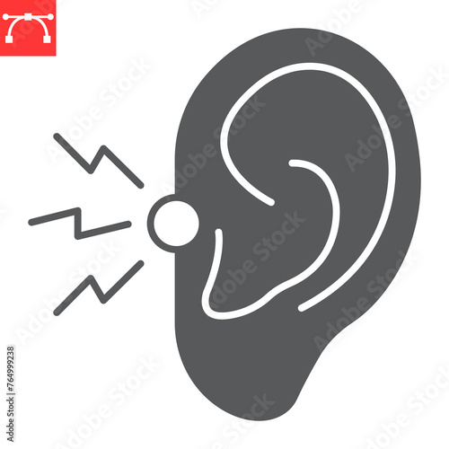 Ear pain glyph icon, body pain and human disease, deafness vector icon, vector graphics, editable stroke solid sign, eps 10.