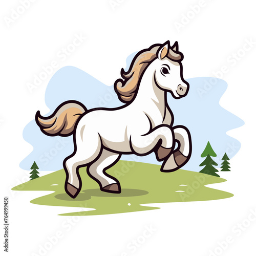 Horse running on the meadow of a cartoon horse.