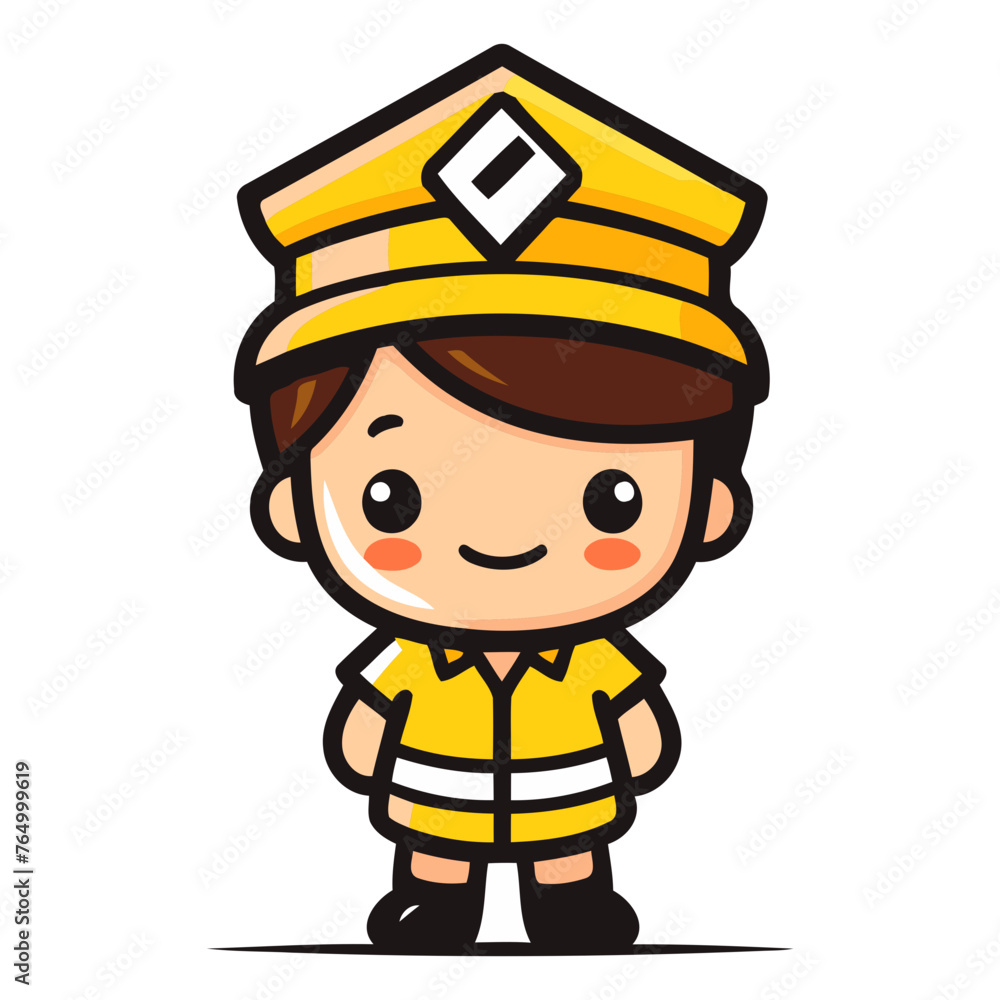 Cute Little Boy Captain Cartoon Character Vector Design Illustration Isolated