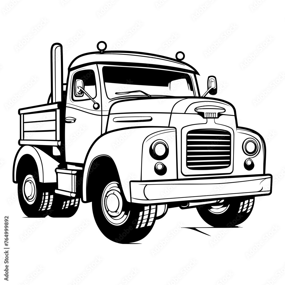 Truck on isolated white background. Hand drawn.