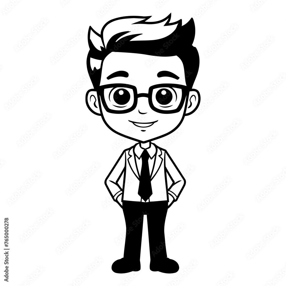 cute little boy with glasses and tie cartoon vector illustration graphic design