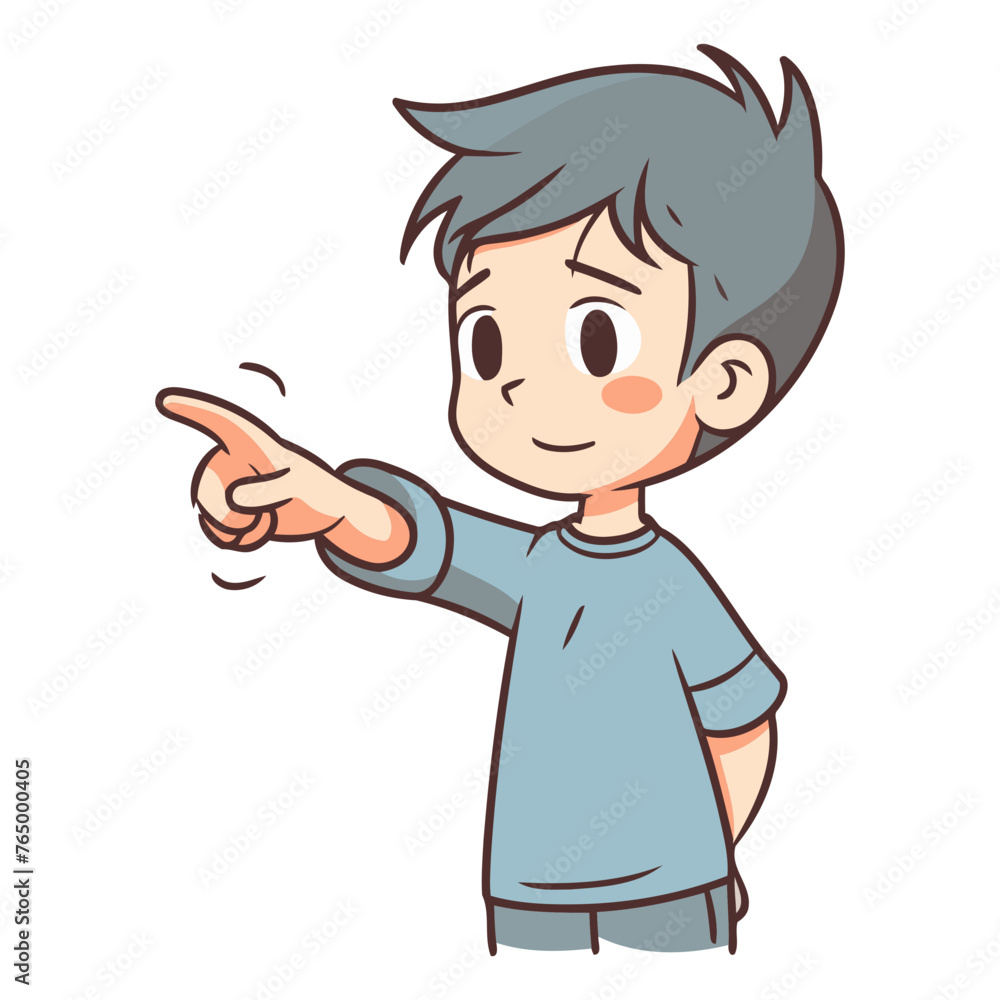 Boy pointing at something on white background of a boy pointing at something.