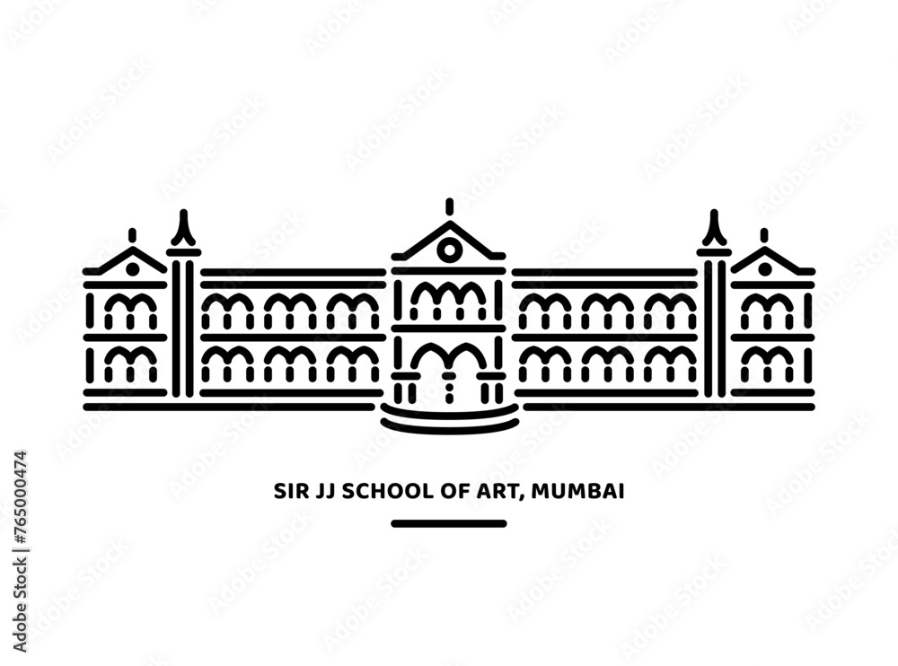 Sir JJ School of Art Mumbai Building vector line illustration.