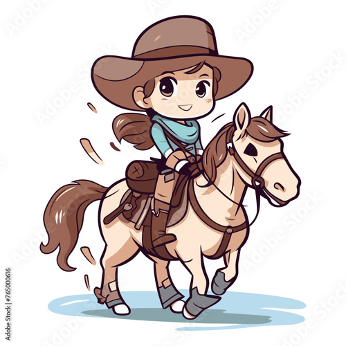 Illustration of a Cute Little Cowboy Girl Riding a Horse.