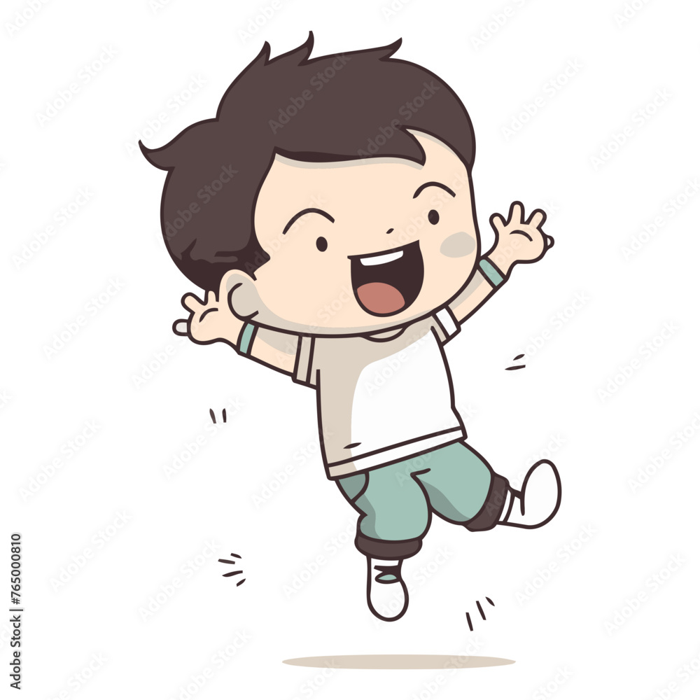 Happy Kid Jumping - Vector Cartoon Illustrationï»¿
