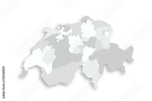 Switzerland political map of administrative divisions - cantons. Grey blank flat vector map with dropped shadow.