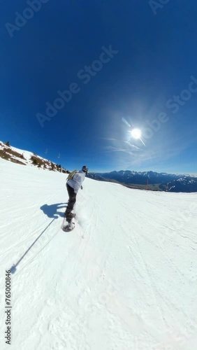 Wallpaper Mural Vertical POV Footage of Man Snowboarding Down Mountain in Austria Alps using GoPro MAX on Blue Sunny Day Torontodigital.ca